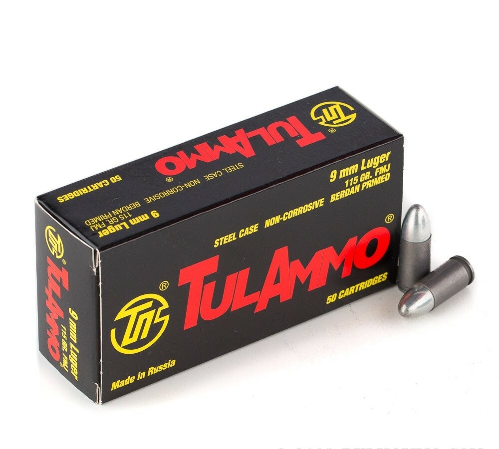 1000 Rounds of 9mm Ammo by Tula - 115gr FMJ