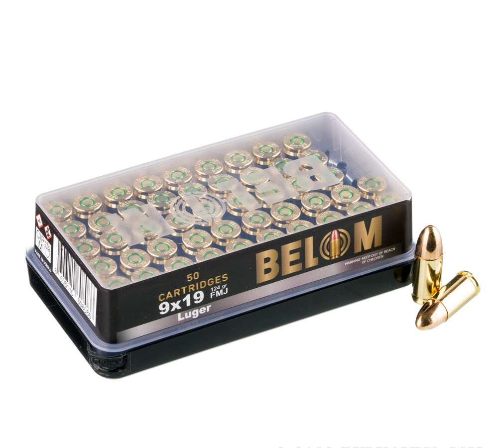 1000 Rounds of 9mm Ammo by Belom - 124gr FMJ