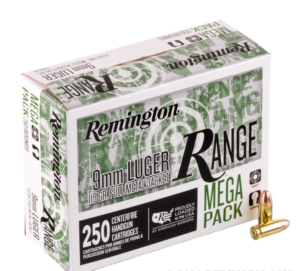 1000 Rounds of 9mm Ammo by Remington Range - 115gr FMJ