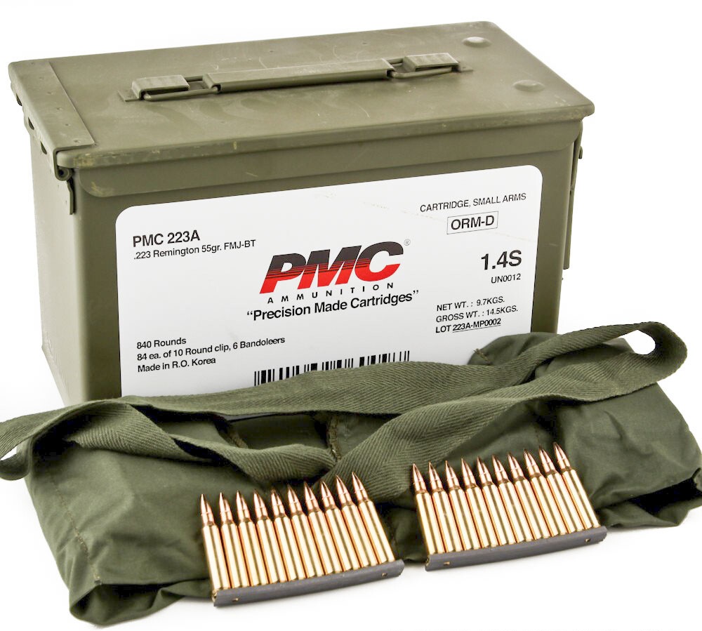 840 Rounds of .223 Ammo by PMC - Stripper Clip in Ammo Can - 55gr FMJBT