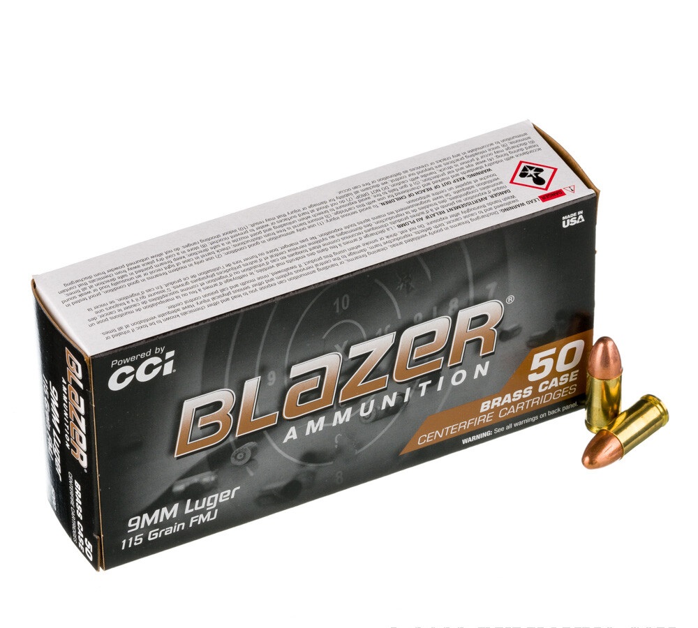 1000 Rounds of 9mm Ammo by Blazer Brass - 115gr FMJ
