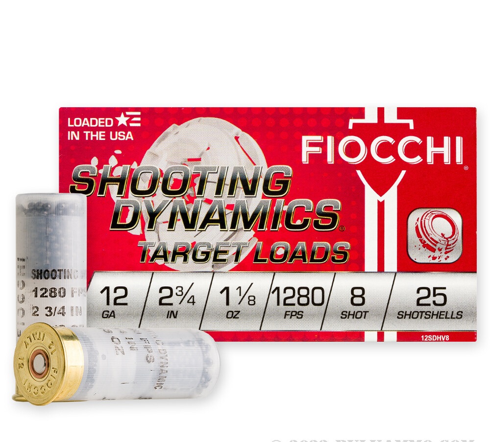 250 Rounds of 12ga Ammo by Fiocchi Shooting Dynamics - 1-1/8 ounce #8 shot